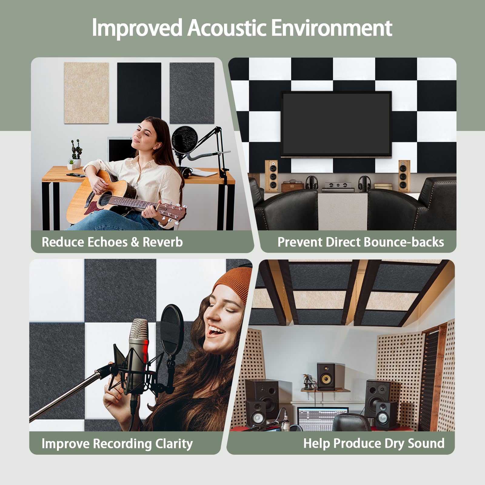 TroyStudio Thickened Acoustic Panels, 16 x 12 x 0.5 Inches Pack of 6 Felt Wall Decor Tiles Sound Absorbing Board, Noise Reverb E